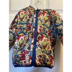 MARVEL Avengers  Print Reversible Puffer Fleece Jacket Size 4 Or 5? Measurement